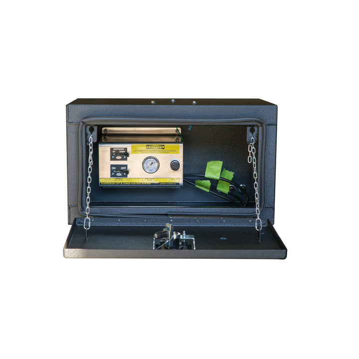 Trailer lift lower toolbox assembly w/ light